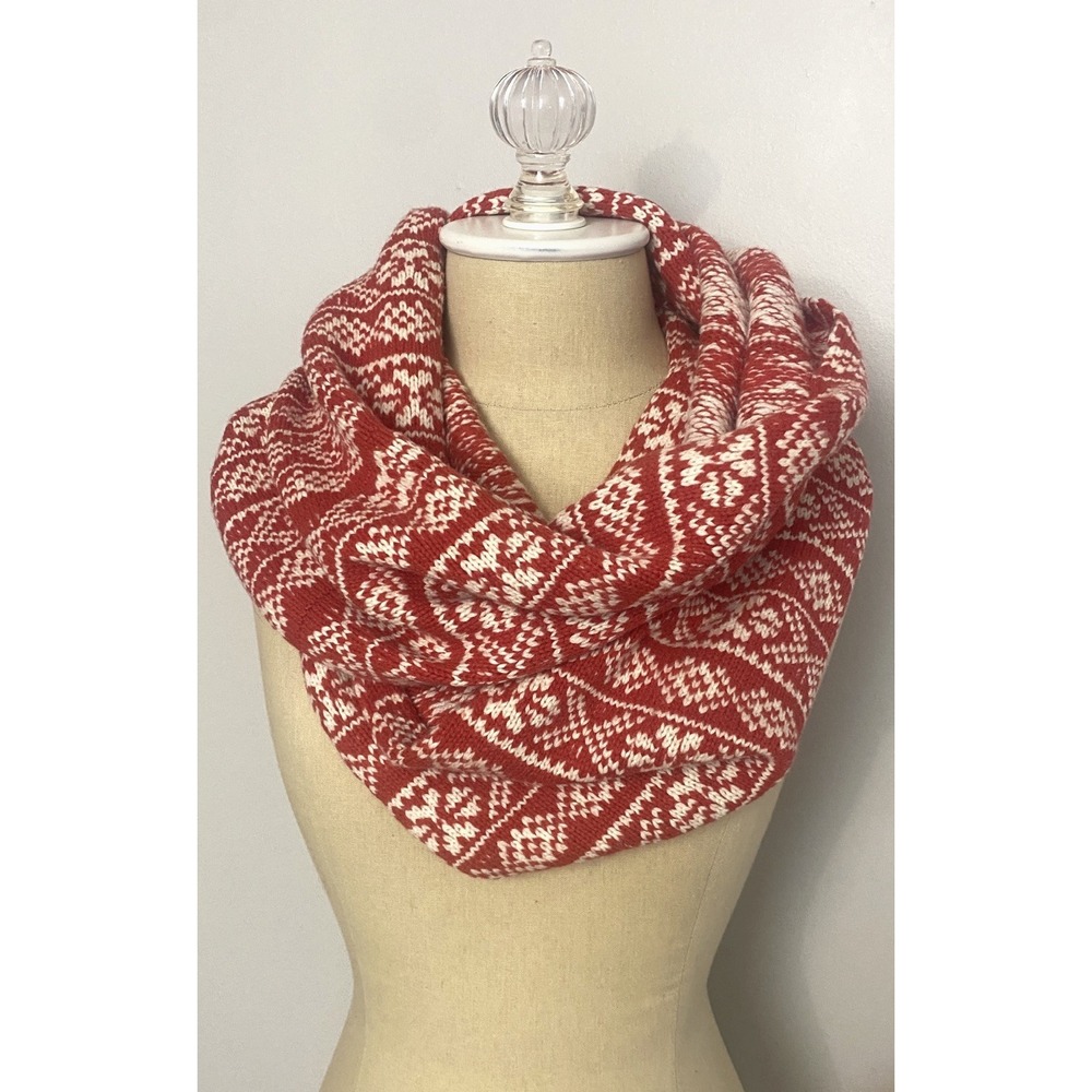 NWT - Gap Fair Isle Wool Blend Infinity Scarf Red & White Nordic Holiday Snood
